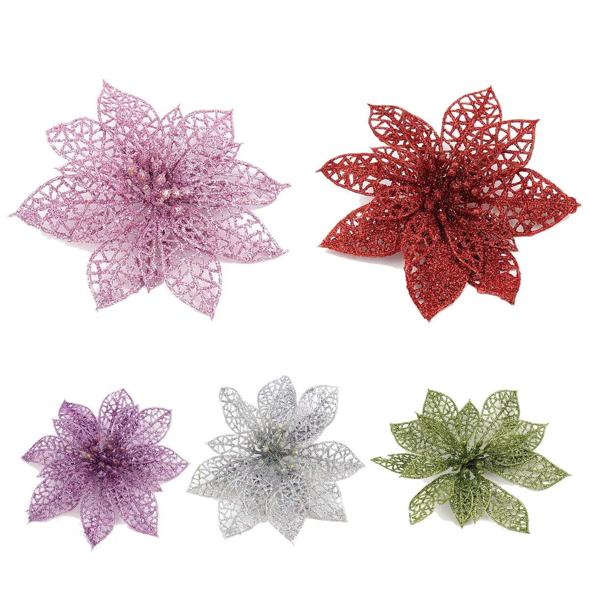 

10Pcs Christmas Decoration 13 Cm Christmas Ornaments Glitter Christmas Flower Flowers Christmas Tree Christmas Wreath Wreaths De