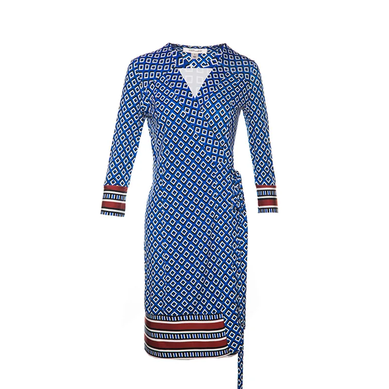 

Summer 2020 New High Waist Slim Wrap Dress Mid Length V-neck One Piece Print Seaside Holiday Dress