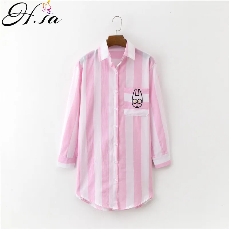 H. SA Blusas Feminina, синяя блузка в полоску с длинным рукавом, женские блузы с вышивкой, свободные, большие размеры, длинная рубашка, топы