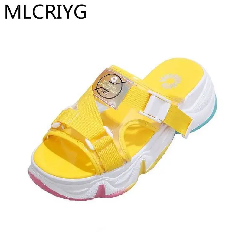 

2021 Summer New Rainbow Bottom Women Sandals Fashion Sweet Open Toe Women Sandals Thick Bottom Outdoor Comfortable Sandals