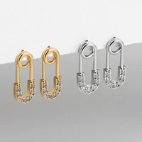 vintage safety pin cz zircon paved earrings for women gold silver color simple geometric arrow stud earrings femme bricons