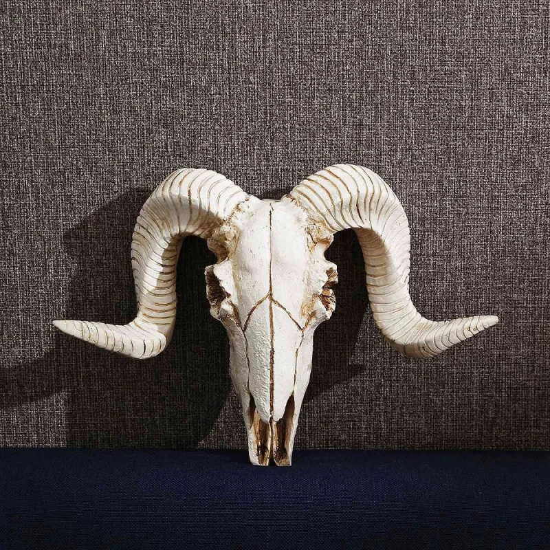 

Fashion Retro Creative 3D Shofar Skull Ornament Resin Skull Retro Wall Hanging Crafts Home Office Decor Gift Animal Skull 1pc