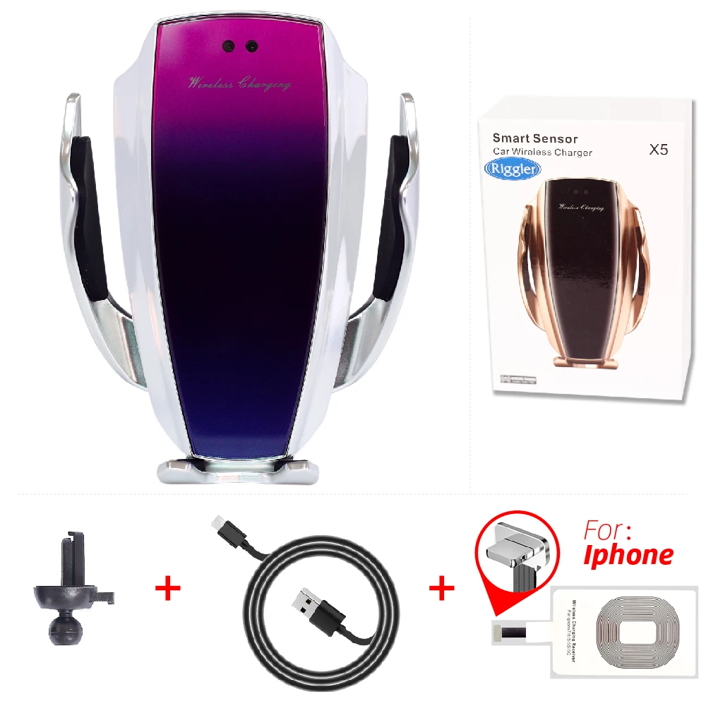 Dazzling for Iphone Infrared Induction Qi Wireless Charger Car 10W Fast Charging Holder for Iphone XR XS 8/8 Plus Huawei P30Pro Mate20Pro - Тип штекера: Dazzling for Iphone