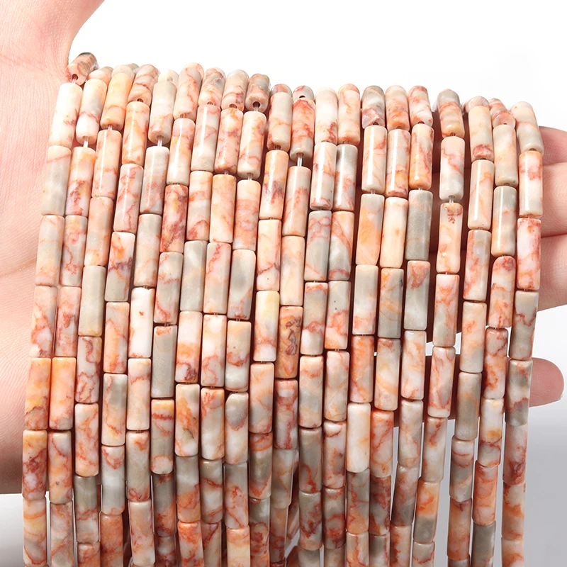 

Beadtales 29pcs/lot Red Network Round Tube 0.8mm Hole Natural Stone Beads For Jewelry Needlework Necklace Bracelet DIY