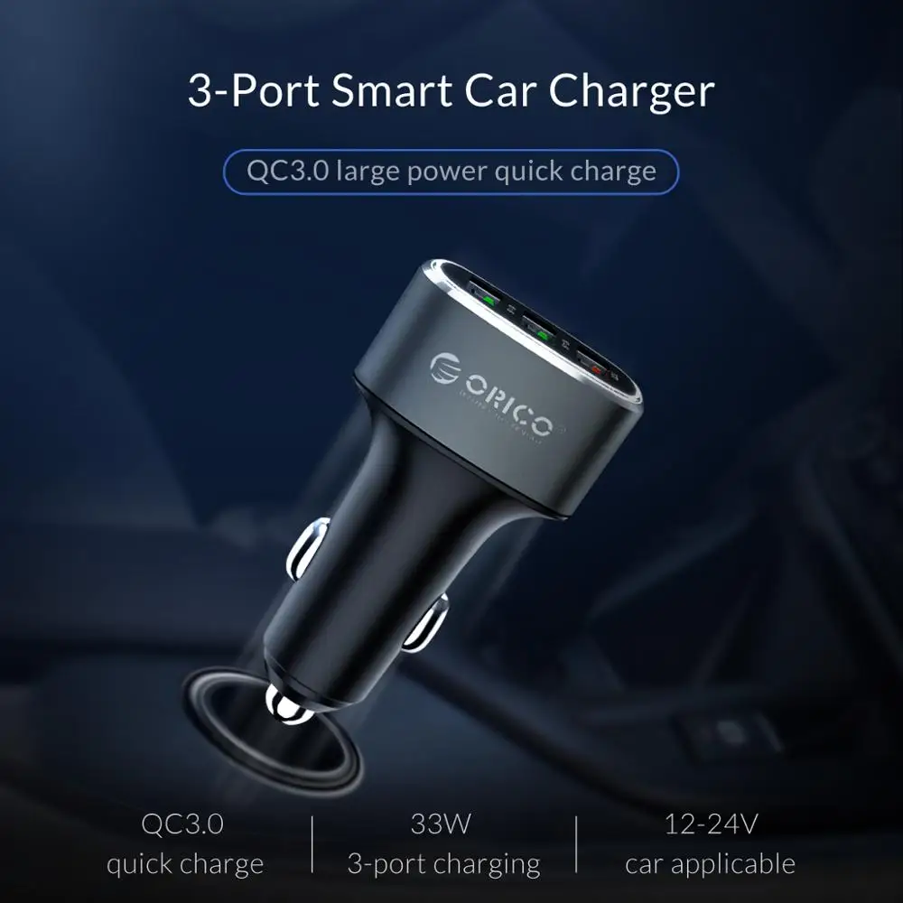 orico 33w 3 usb ports quick charge qc 3 0 car charger for iphone xr xs max 8 samsung s10 charger mobile phone fast car charger free global shipping