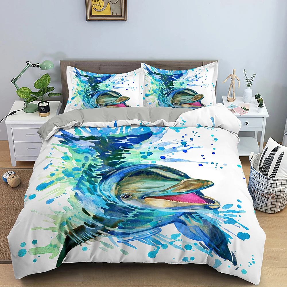 

Lovely Dolphin Pattern Bedding Sets Feather Duvet Cover Bed Linen Bedclothes Twin/Queen/King Size Bed Room For Kids Bedding