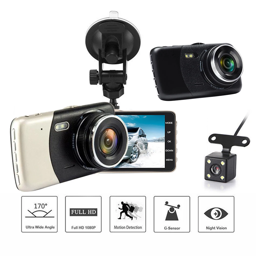 4 дюйма IPS HD 1080P вождение автомобиля Регистраторы Даш Cam Автомобильная задняя