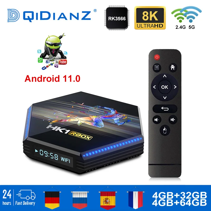 HK1 RBOX R2 Android tv box 11 8K RK3566 четырехъядерный медиаплеер Play Store Бесплатная быстрая smart Set