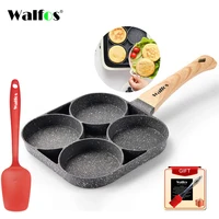 walfos non stick frying pan with silicone spatula 4holes fried egg pancake steak ham pan cooking pot set kitchen breakfast maker