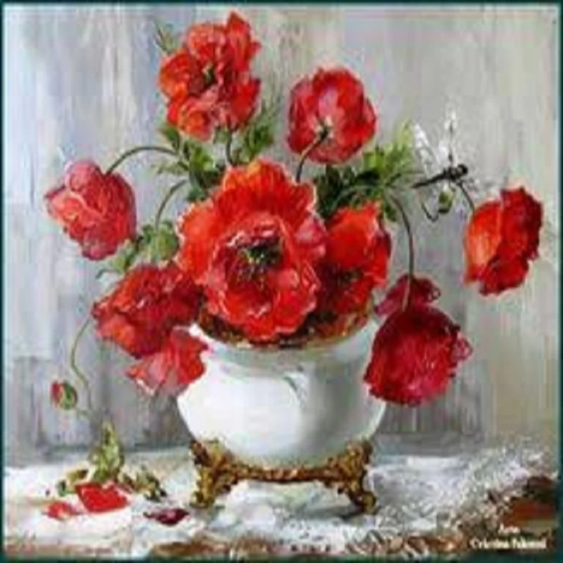

Flower Oil Picture By Number Rose Painting On Canvas Frame Acrylic Paint Handmade DIY Kits Drawing By Number Home Decoration Art