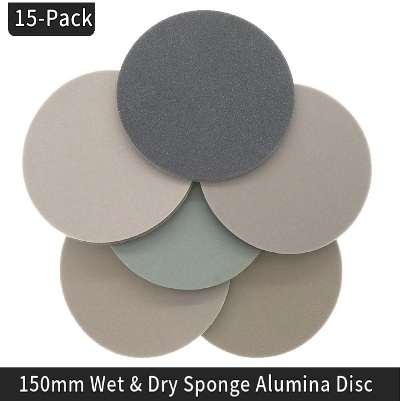

15 PCS 6 Inch Sponge Sanding Disc 150mm Sandpaper Hook and Loop 300-3000 Grit for Car Glass Polishing Grinding Abrasive Tools