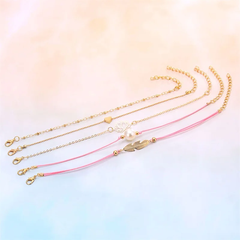 5 шт./компл. набор женских браслетов в богемном стиле с сердечками и перьями