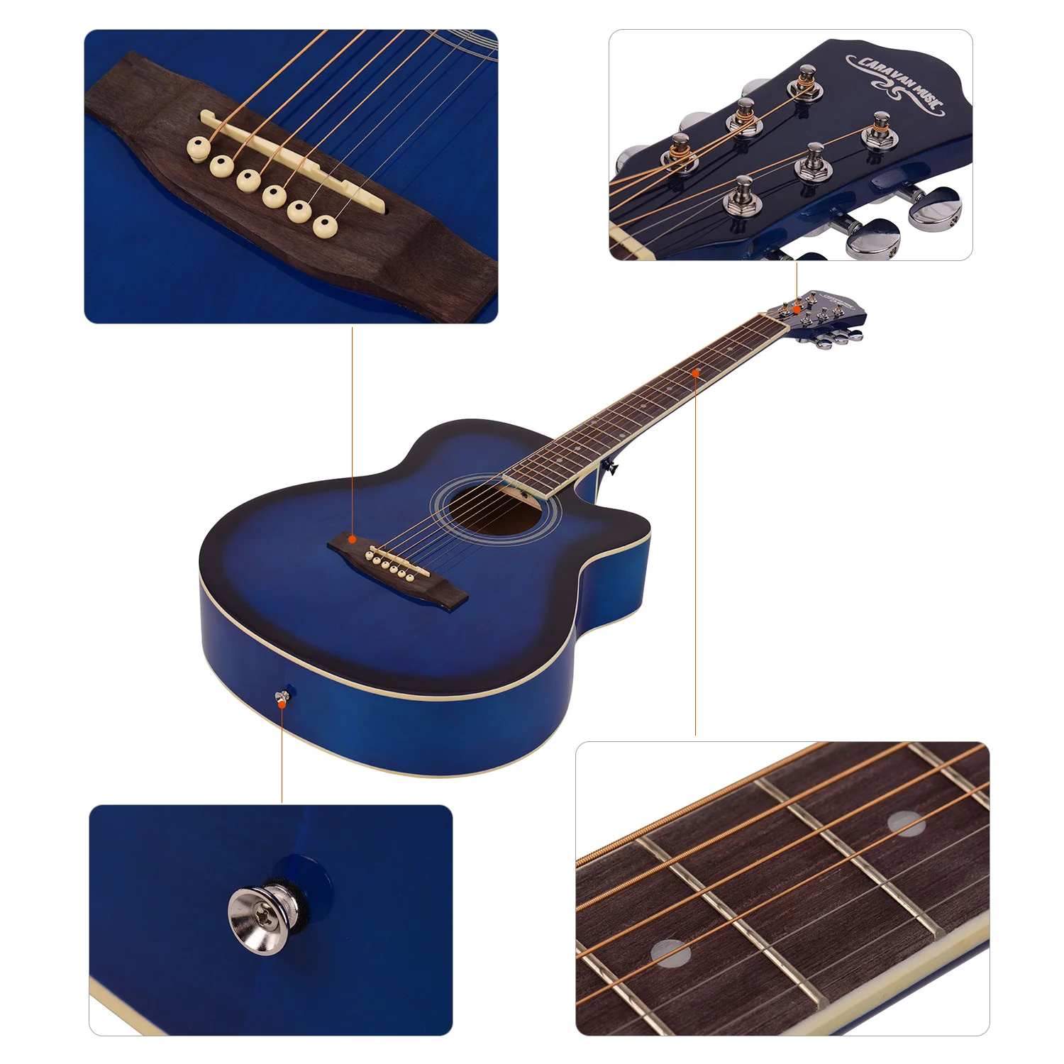 Акустическая фольклорная гитара с ремешком 40 дюймов 6 струн|Гитары| |