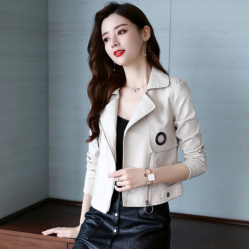 Куртка женская из искусственной кожи базовый пиджак свободного покроя с