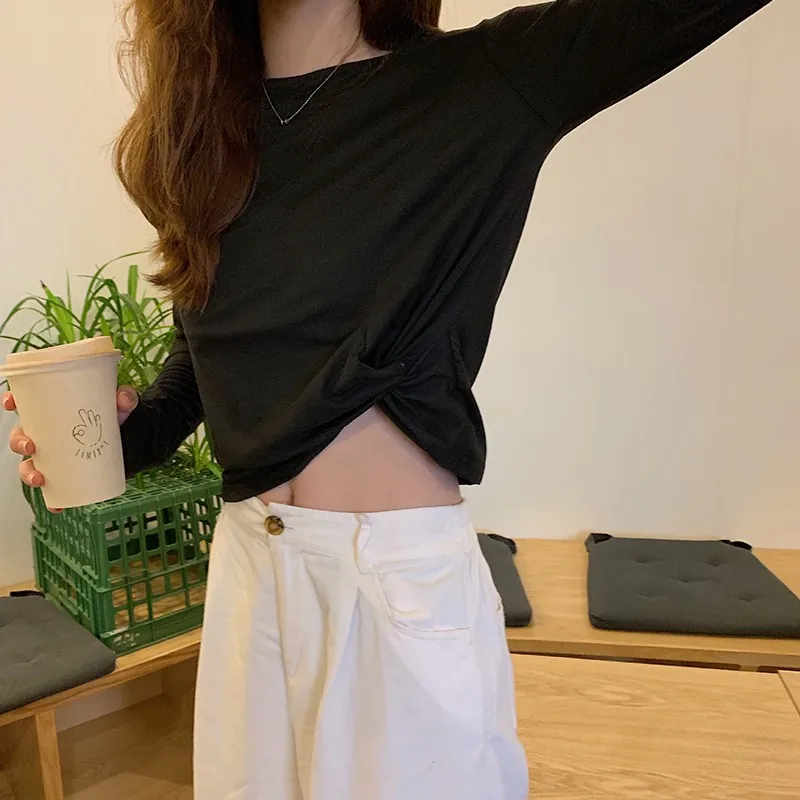 S-XL черный/зеленый/фиолетовый/синий корейский стиль неровный подол женские топы