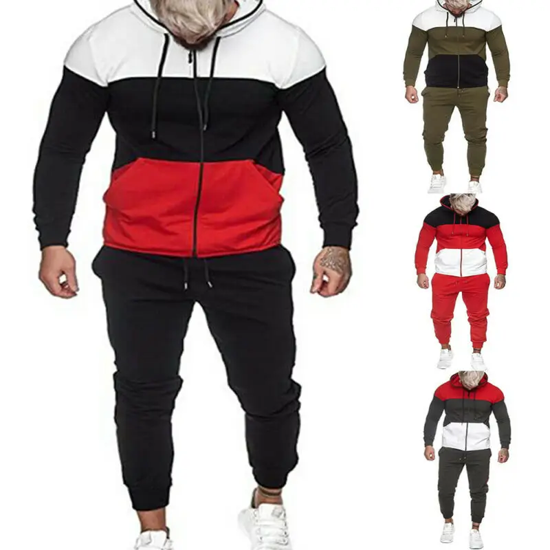 

Мужской облегающий спортивный костюм, комплект из 2 предметов, топ на молнии и штаны для бега