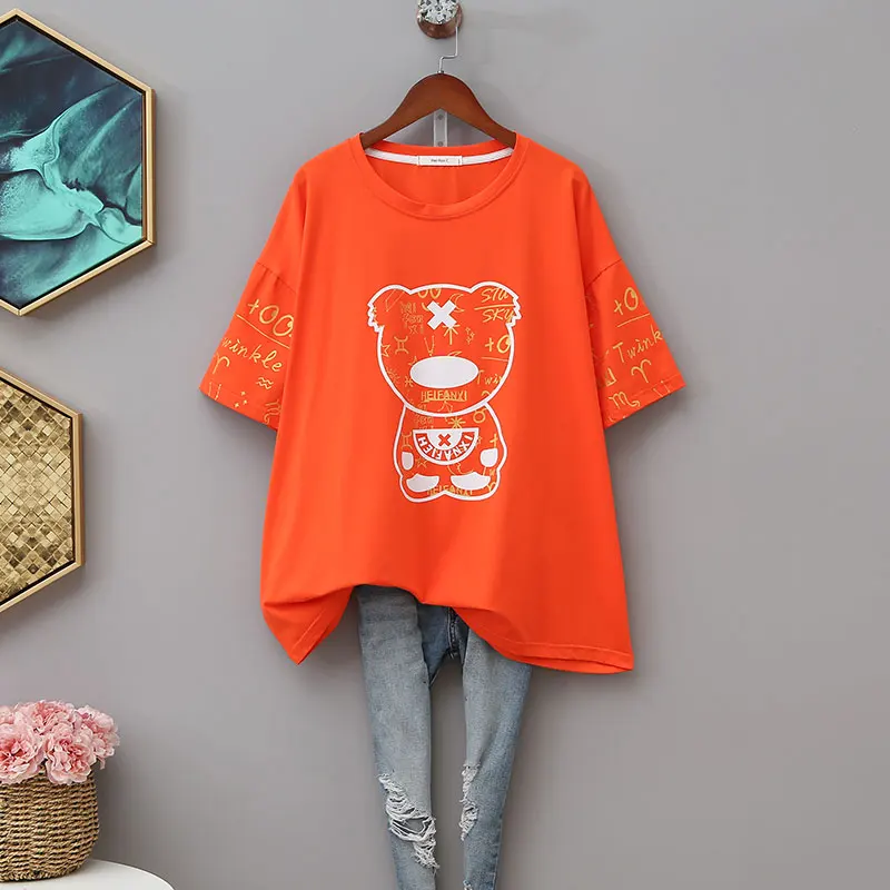 

2021 Summer Cartoon Short-Sleeved T-shirt Women Loose Printed Round Neck Bottoming Shirt Unique Slimming Student Top Tee