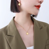 yaonuan fashion jewelry sets for women vintage portrait medallion pendant titanium steel gold plated earringsnecklace party
