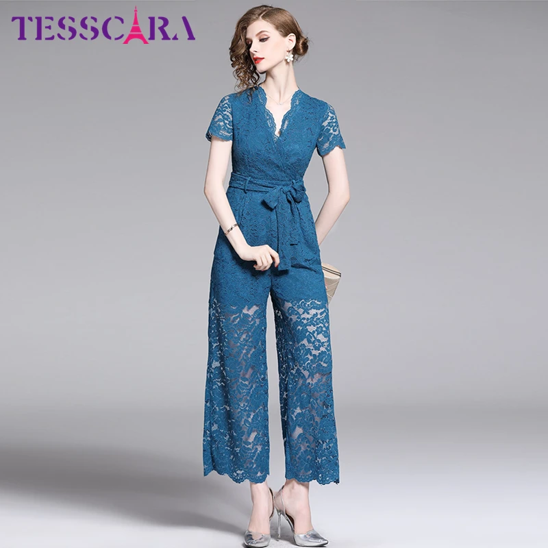 TESSCARA женский летний элегантный офисный кружевной комбинезон модные комбинезоны