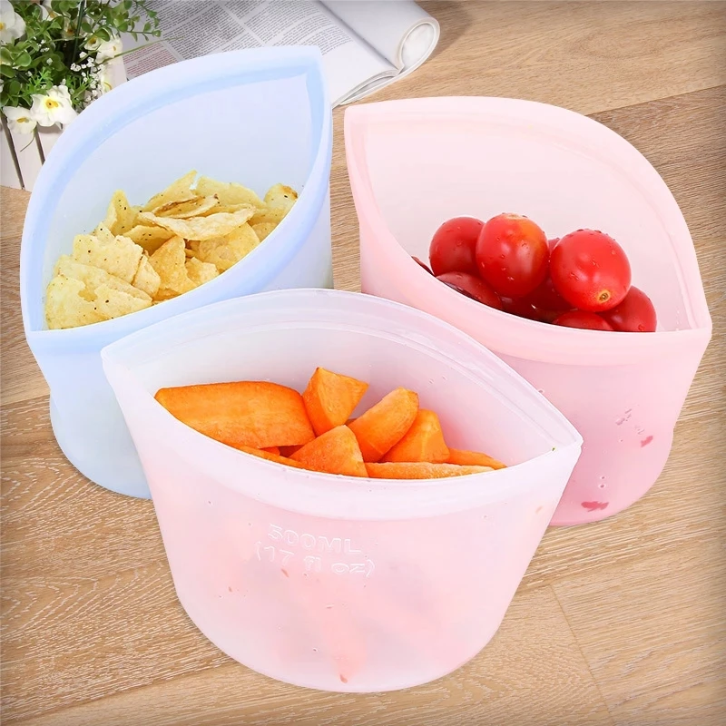 

3Pc/Set PEVA Silicone Food Reusable Fresh-Keeping Fruit And Vegetable Sealed Leak-Proof Storage Kitchen Organizer Ziplock Bag