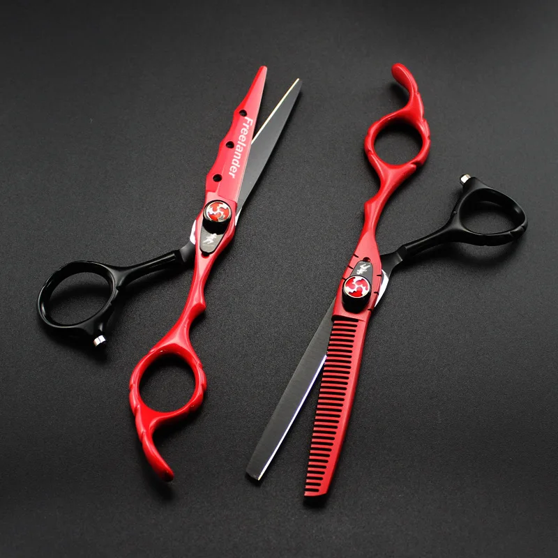 6 inch Cutting Thinning Styling Tool Hair Scissors black &amp red Japan 440c Salon Hairdressing Shears Regular Flat Teeth Blades | Красота и