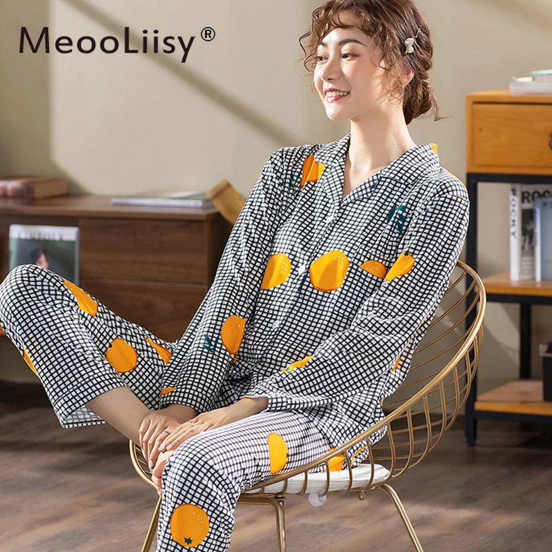 MeooLiisy Korean Style Women Pajamas Set women's Long-sleeved Two Pieces Cute Hoomwear Plus Size Sleepwear M to XXL