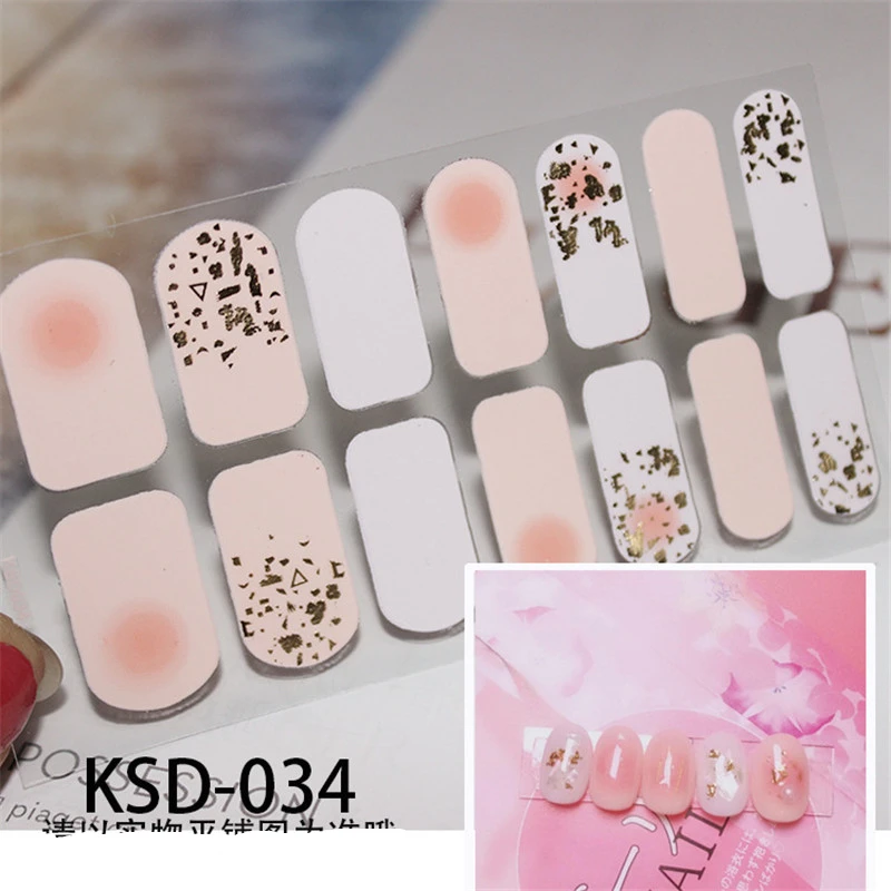 KSD034 14 насадок/листов, цветные 3D наклейки для дизайна ногтей, клей, ползунок, блестящие украшения для ногтей, трафарет для маникюра - Цвет: KSD034