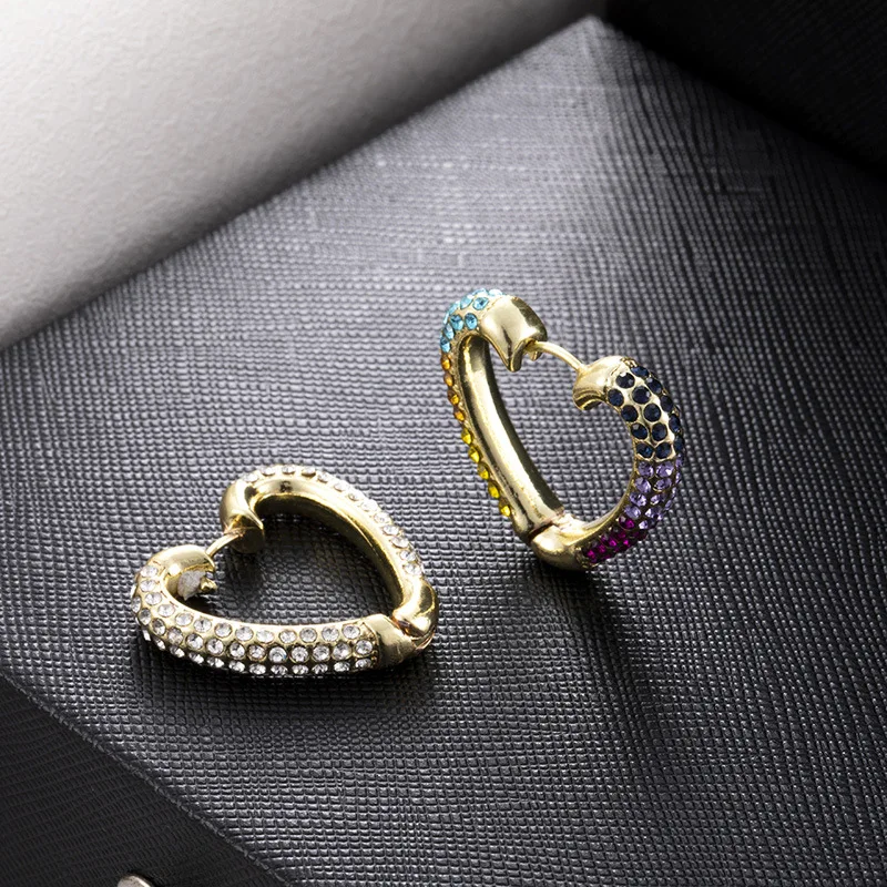 

Women Colorful Rhinestone Earrings Heart-shaped Color Zircon Personality Earrings Geometric Simple Retro Earrings