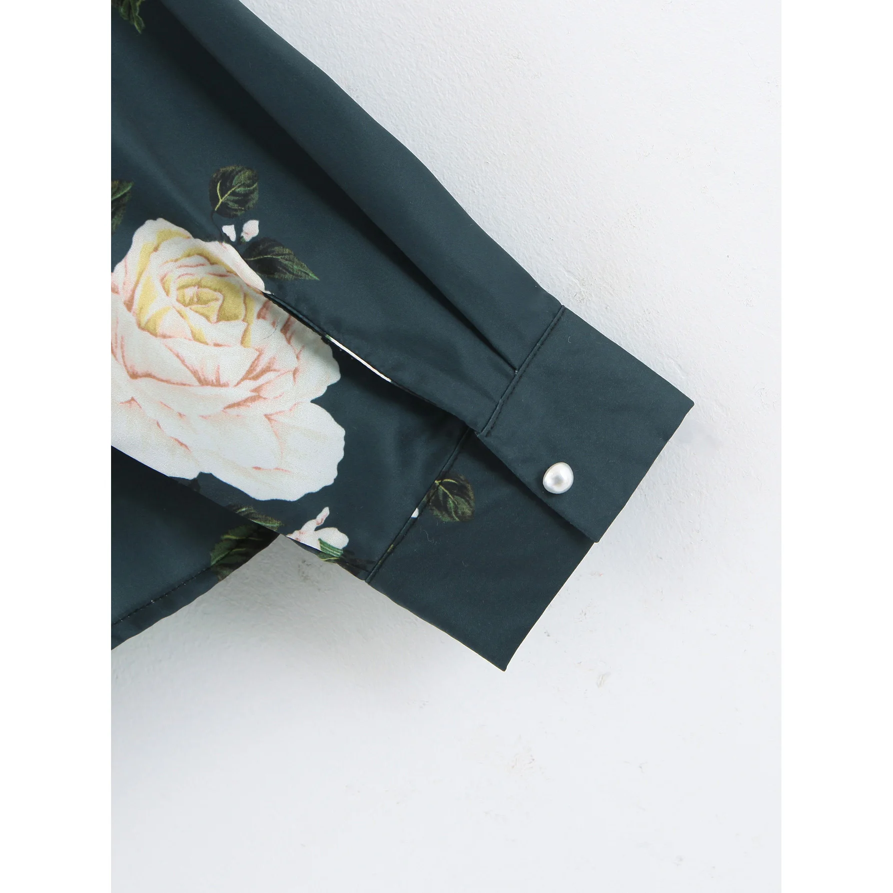 Женская атласная блузка za винтажная зеленая с цветочным принтом и воротником