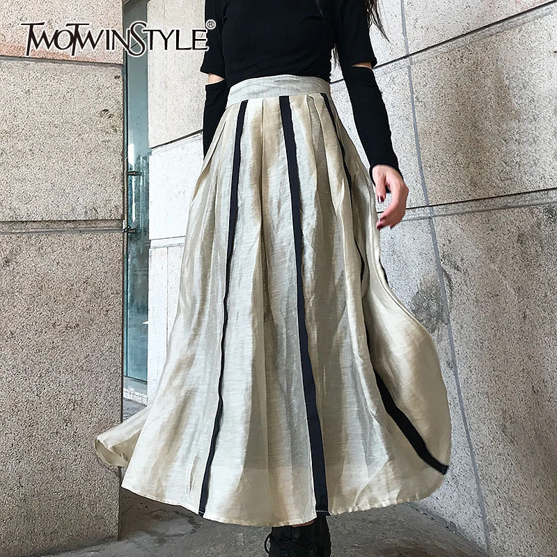 Женская юбка в полоску TWOTWINSTYLE Весенняя элегантная трапециевидная с высокой