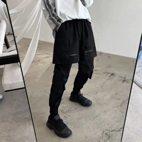 spring new dark south korean version of mens loose and fake two piece overalls casual pants hairdresser trend mens chaps