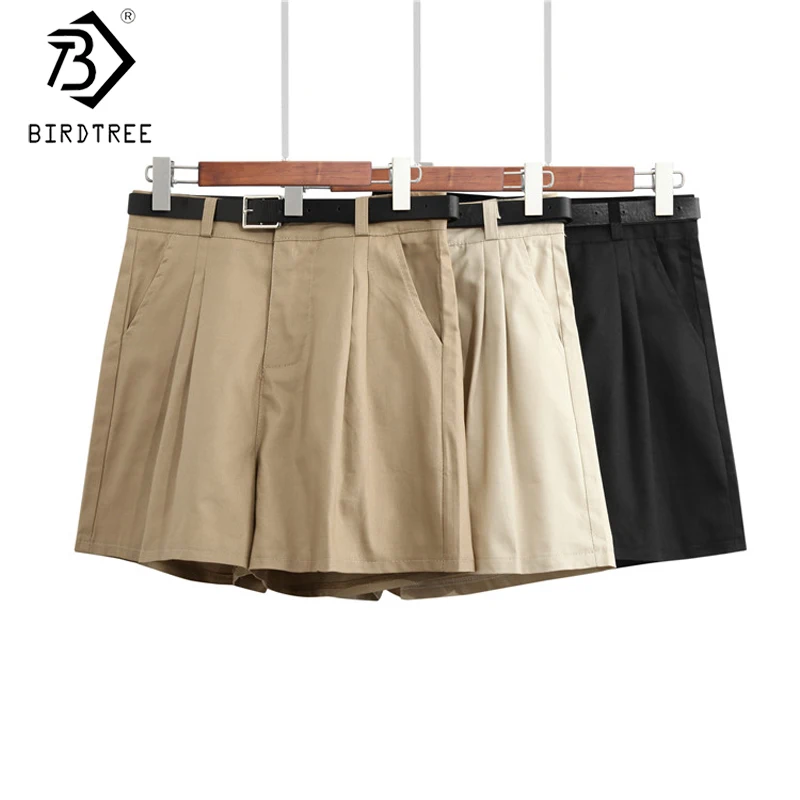 Новинка лета 2020 Женские однотонные широкие шорты с поясом свободные хлопковые