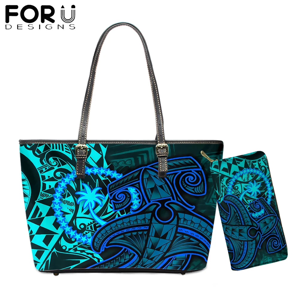 

FORUDESIGNS New Trend Women Luxury Shoulder Bags Purse Chuuk State Polynesian Shark Printing Pu Leather Tote Messenger Sac Gifts
