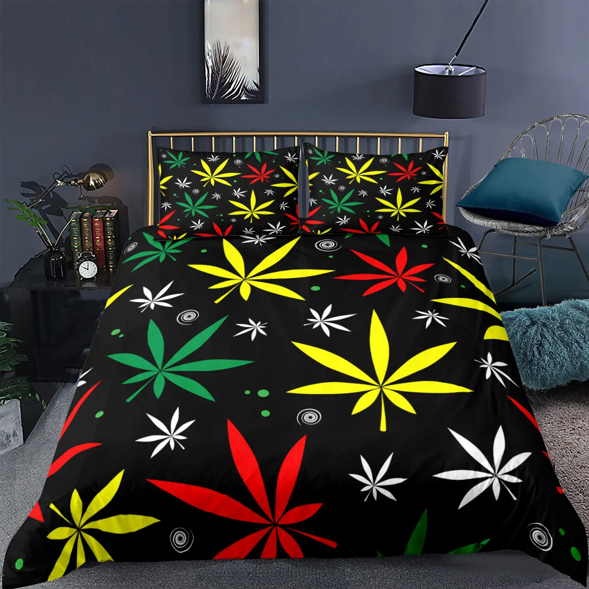

Colorful 3d Bedding Sets Maple Leaf Pattern Duvet Cover Set Quilt cover Pillowcase 2/3pcs Home Textiles Luxury Queen King Size