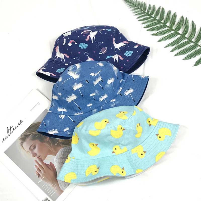 

1PC Cute Fruit Double Side Bucket Hats Women's Casual Beach Sun Hat