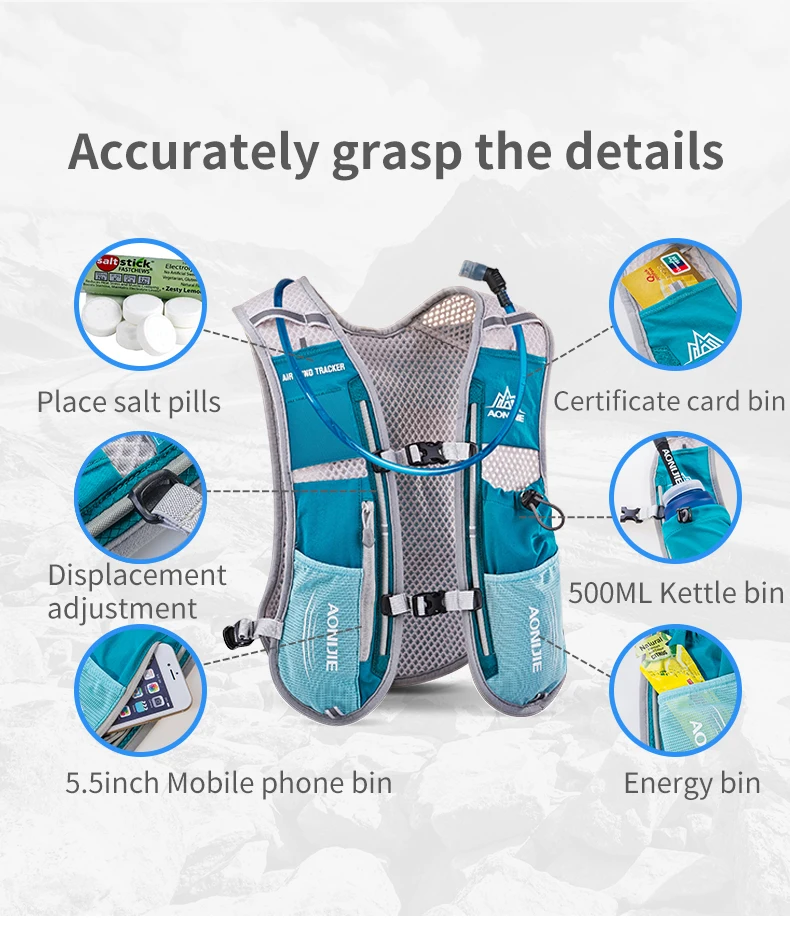 AONIJIE E913S 5L Hydration Backpack Rucksack Bag Vest Harness for 1.5L Water Bladder Hiking Camping Running Marathon Race Sports