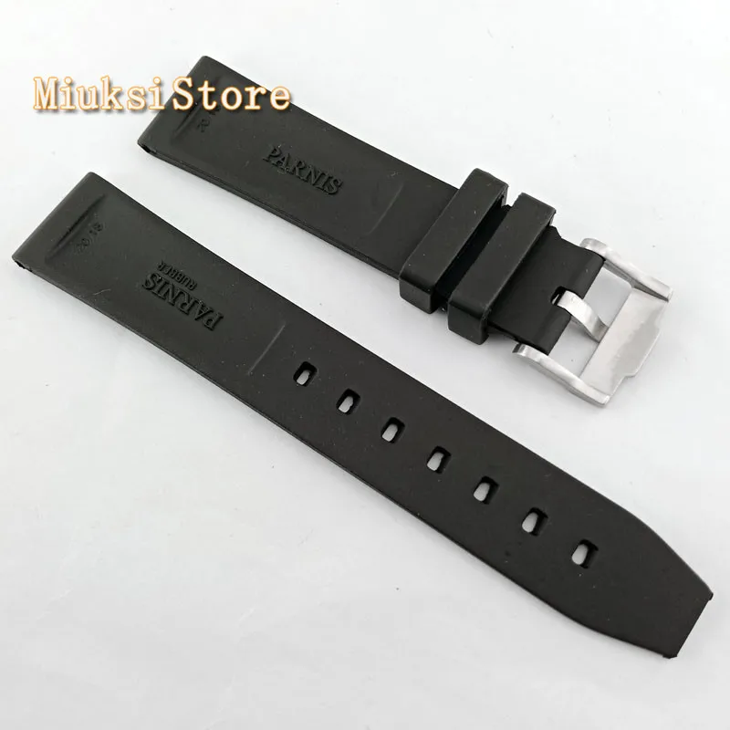 Ремешок для часов Parnis 20 мм из натурального черного каучука с пряжкой нержавеющей