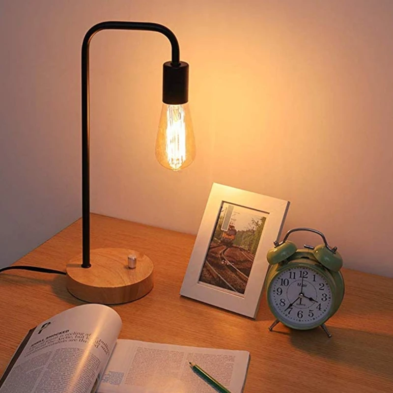 

Retro Light Bulb Bedside Dimmable Night Light Wrought Iron Table Lamp Creative Simple Desktop Home Bedroom Desk Light