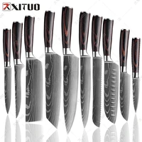 xituo kitchen knife set sharp 7cr17 stainless steel chef knife meat cleaver laser damascus pattern utility knife new