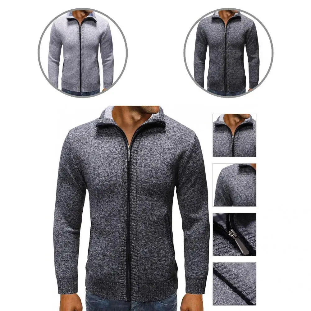 

Classic Knitted Jacket Ribbed Cuff Comfy Solid Color Zipper Closure Sweater Coat Sweater Coat Men Cardigan