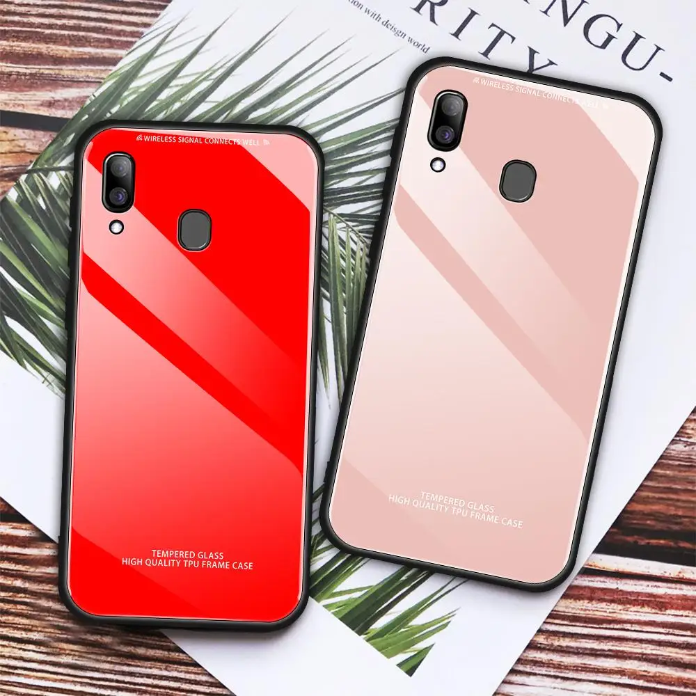 4 Карамельный цвет Стекло задняя крышка чехол для samsung Galaxy A50 A60 A70 A40 A30 A10 S10E S10 S9 S8 плюс A7 A750 красный черный, белый, розовый цвет
