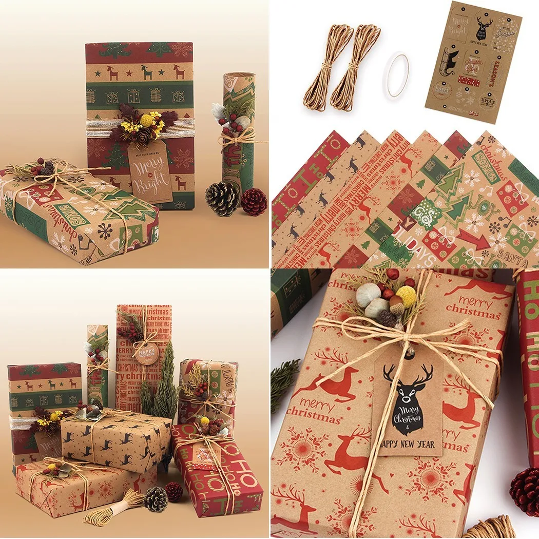 

6Pcs Christmas Party Gift Wrapping Paper Roll For Wedding Birthday Party Gift Packing Art Craft Materials Holiday Xmas Decor
