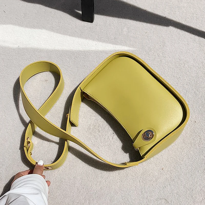 

Minimalist Wide Strap Turn-Lock Decor Crossbody Bags for Women 2021 Casual Women's Shoulder Bag Designer Handbag and Purses