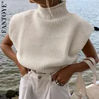 Женская водолазка Fantoye, белый вязаный свитер из хлопка с коротким рукавом, повседневная одежда для фитнеса, зима 2021