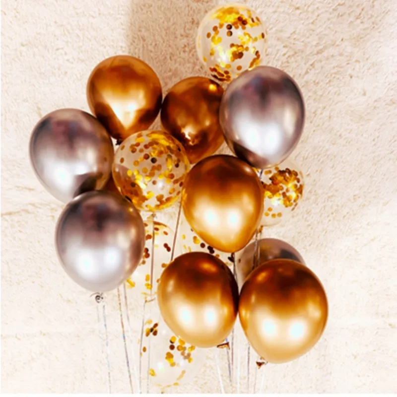 as picture 15pcs of 12" metal gold confetti balloons ink blue white balloon wedding party decoration kids children birthday party supplies - Цвет: as picture