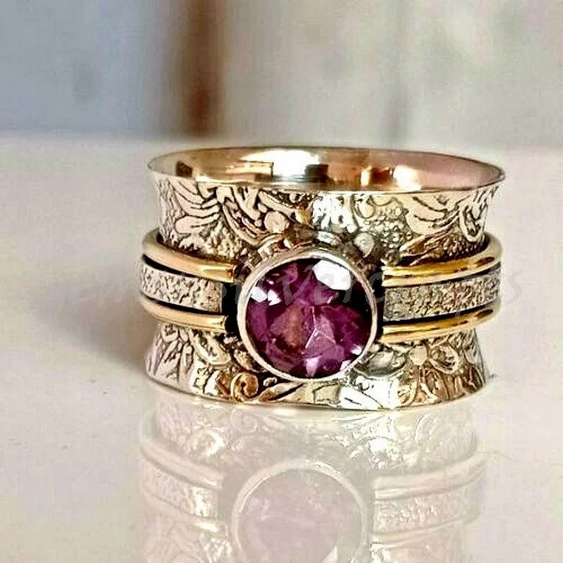 

Purple antique gold pattern ring size 6-10