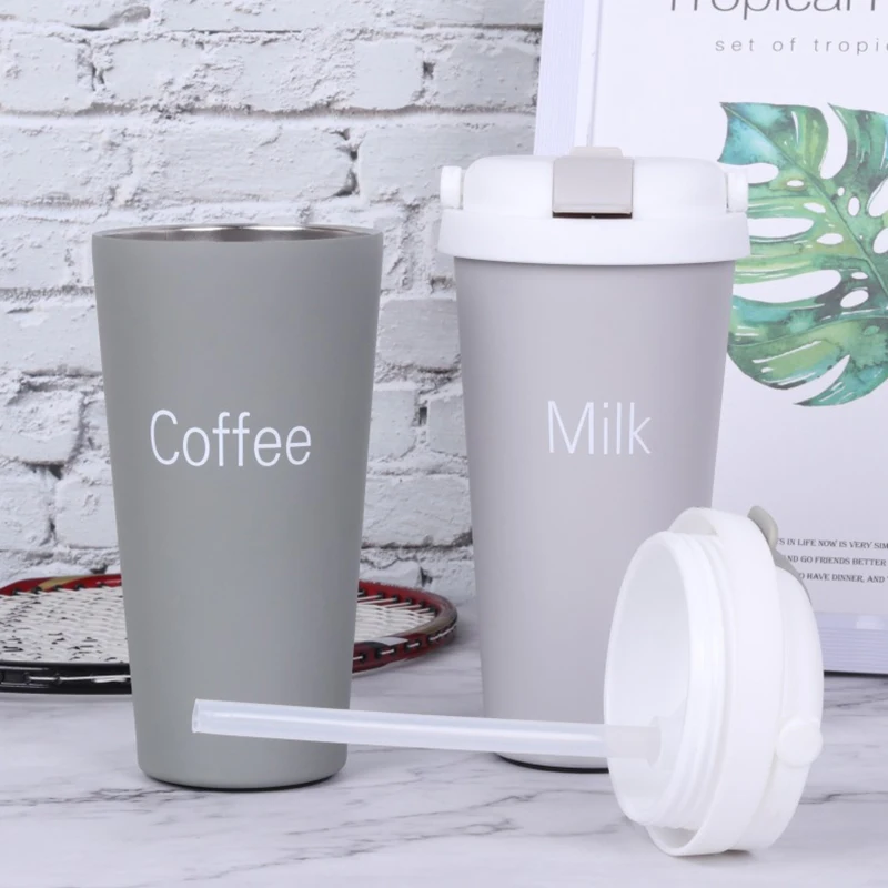 

Stainless Steel Insulated Cup Student Cartoon Mug Car Mounted Water Cup Portable Simple Male and Female 304 Straw Coffee Mug