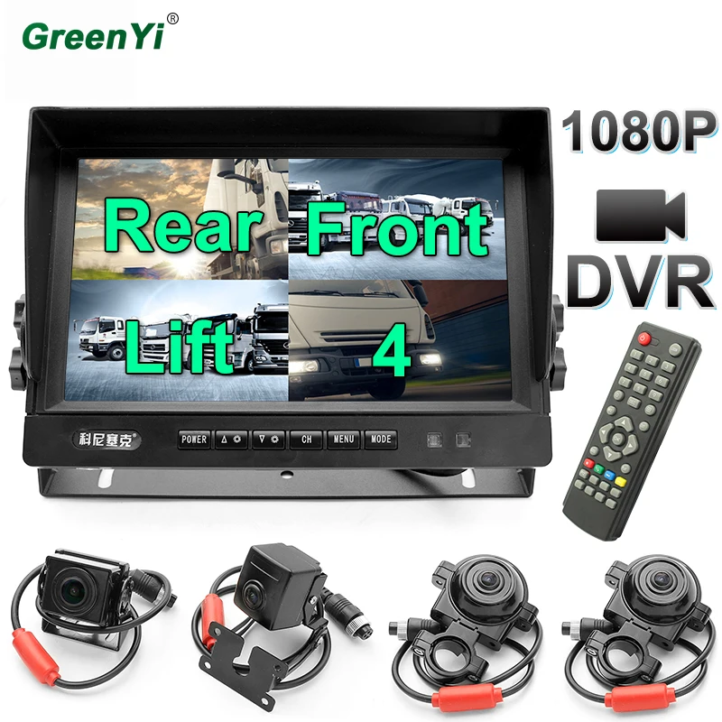 GreenYi 1920*1080P AHD 9 ''автомобильный 4CH DVR видео запись монитор для грузовика, фургона, автобуса Передняя Задняя Левая Правая парковочная камера видео система