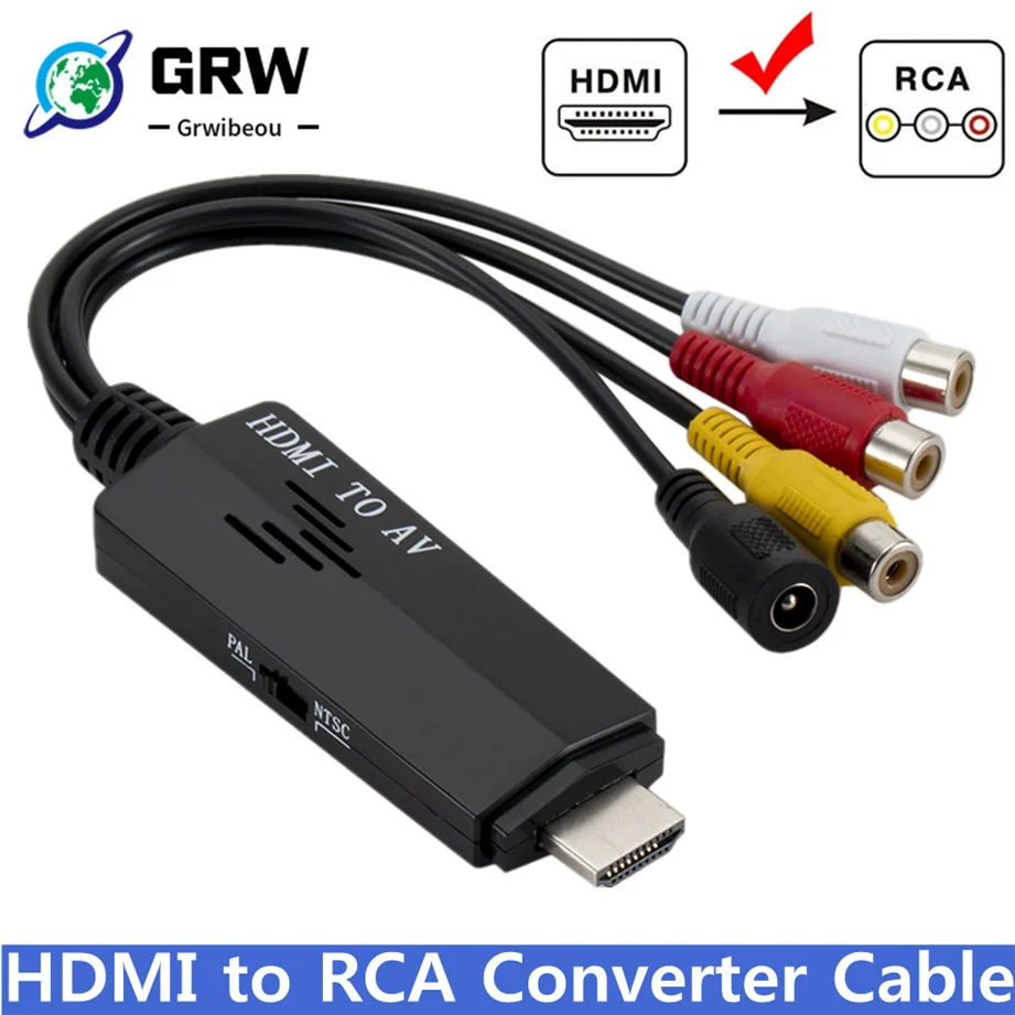 Кабель-переходник GRWIBEOU 1080P HD HDMI в AV RCA черный кабель-переходник STB старый вход для