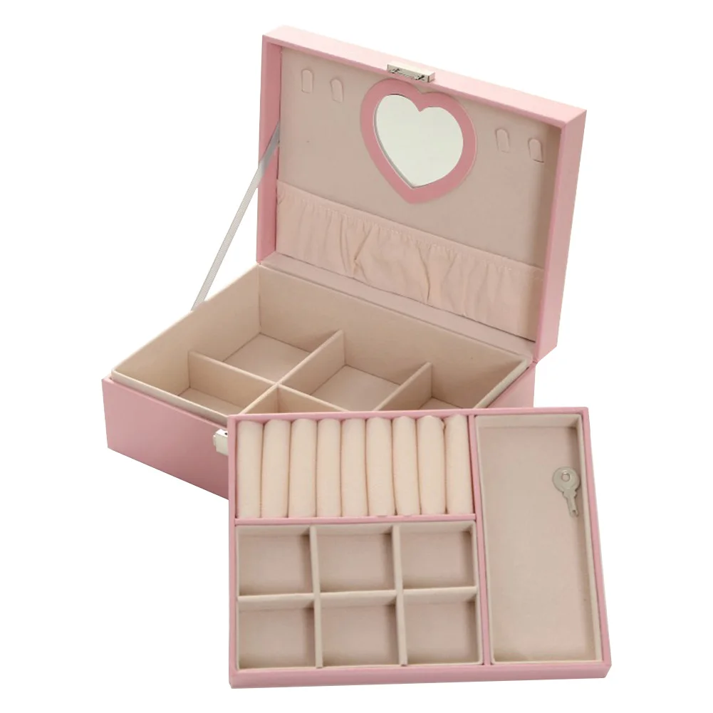 

SALE 2-Tier Jewelry Organizer Box with Mirror Rings Earrings Display Necklace Bracelet Storage Case Boxes Bins Home Organization